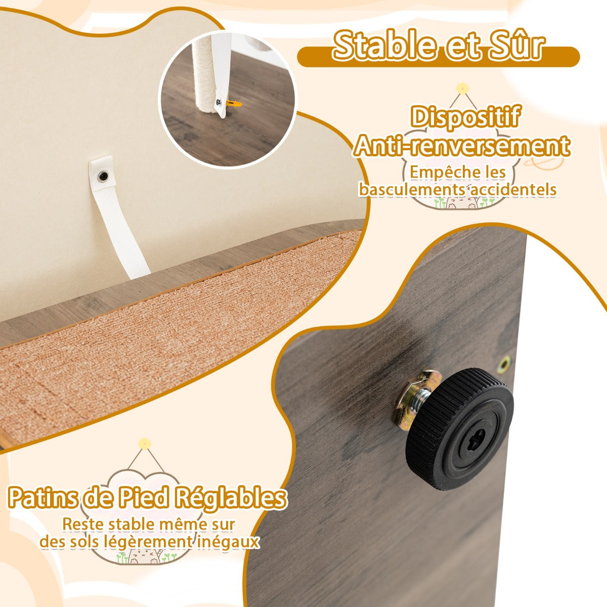 88 cm Tall Wooden Cat Tower with Sisal Scratching Post and Mat Dangling Ball and Top Perch-Grey