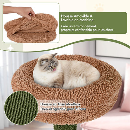 152cm Cute Cat Tree with Sisal Scratching Posts and Rope, Plush Perch-Green