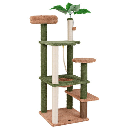 152cm Cute Cat Tree with Sisal Scratching Posts and Rope, Plush Perch-Green