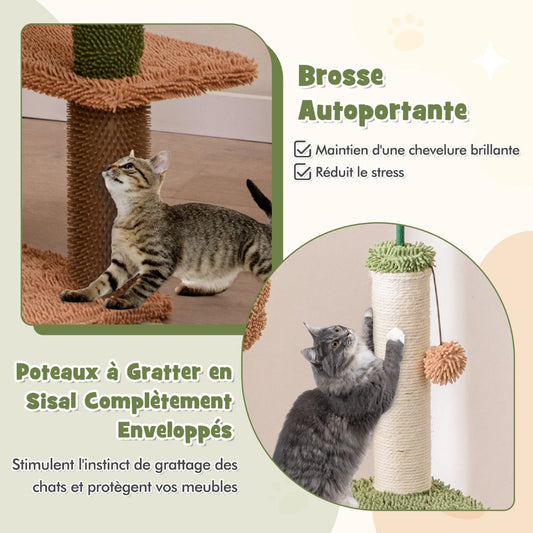 152cm Cute Cat Tree with Sisal Scratching Posts and Rope, Plush Perch-Green
