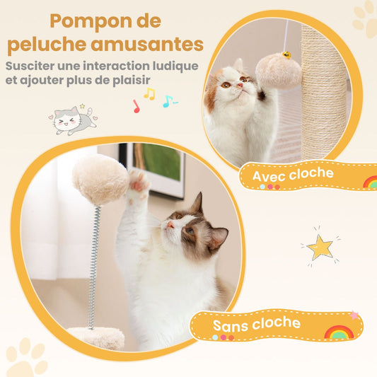 Small scratching post cat tree with hammock &amp; bed &amp; sisal posts &amp; cat brush beige 40 x 30 x 72 cm