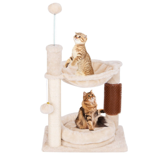 Small scratching post cat tree with hammock &amp; bed &amp; sisal posts &amp; cat brush beige 40 x 30 x 72 cm