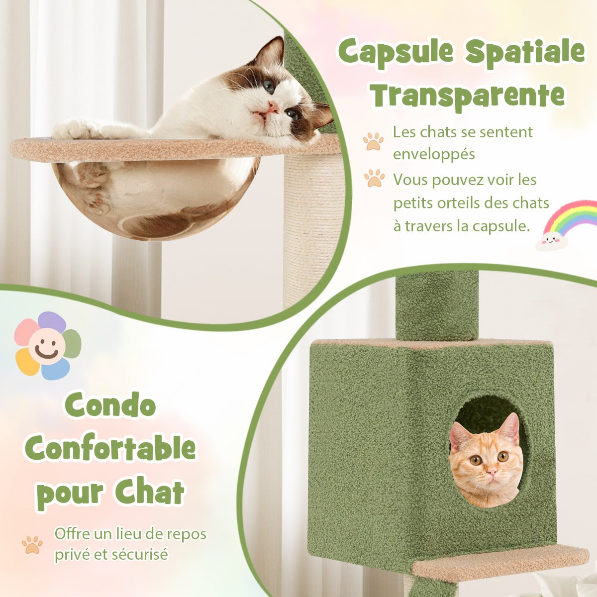 Floor to Ceiling Cat Tree with Adjustable Height and Extra Post-Green