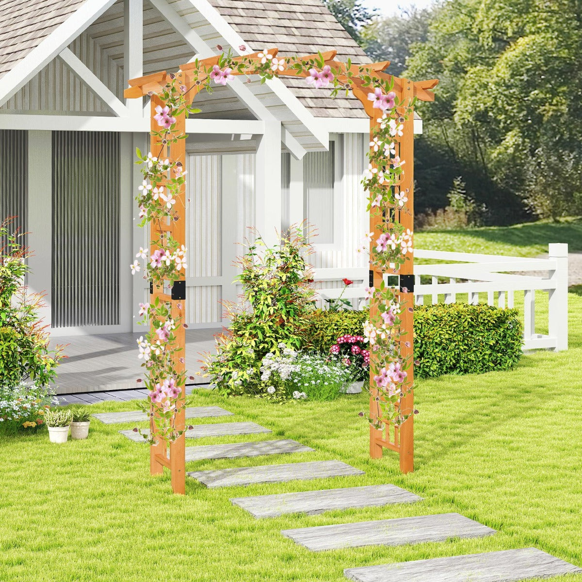 Wooden rose arch garden arch archway with roof trellis trellis arch orange L