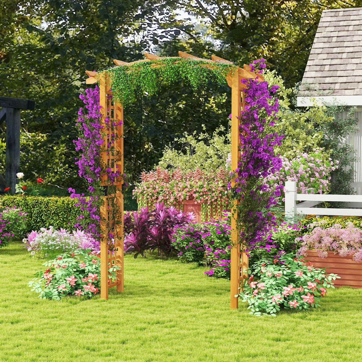 Wooden rose arch garden arch archway with roof trellis trellis arch orange L