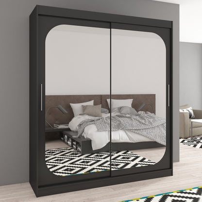 Artemis 2-Door Mirrored Sliding Wardrobe 180cm - Matt Black, Brown or Sonoma Oak