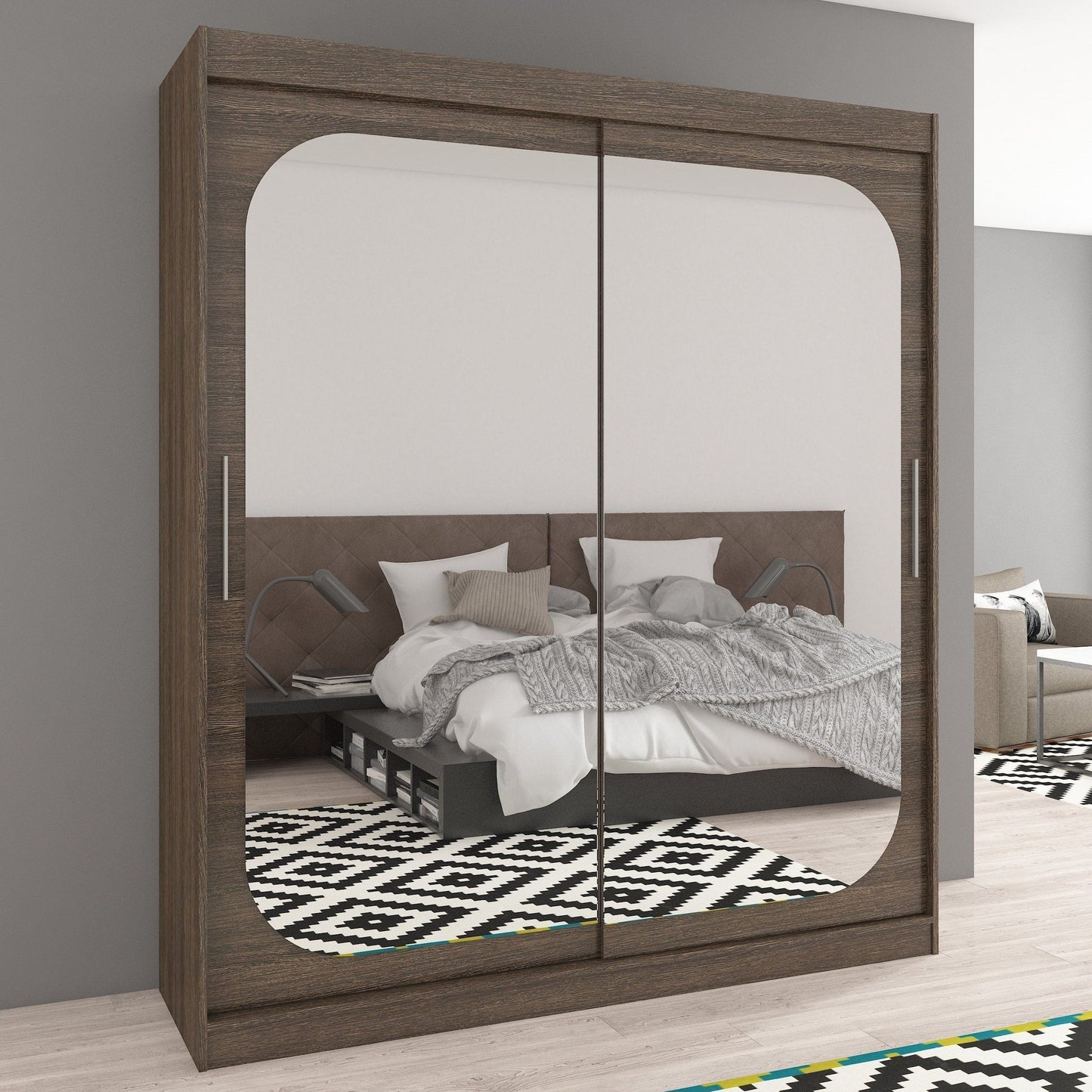 Artemis 2-Door Mirrored Sliding Wardrobe 180cm - Matt Black, Brown or Sonoma Oak