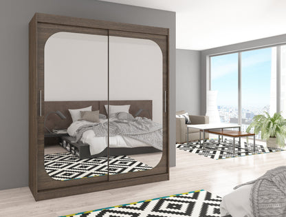 Artemis 2-Door Mirrored Sliding Wardrobe 180cm - Matt Black, Brown or Sonoma Oak