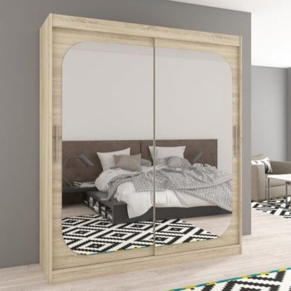 Artemis 2-Door Mirrored Sliding Wardrobe 180cm - Matt Black, Brown or Sonoma Oak