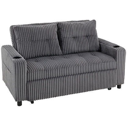 HOMCOM 2 Seater Click Clack Sofa Bed with Pull Out Design, Corduroy Upholstery - Charcoal Grey