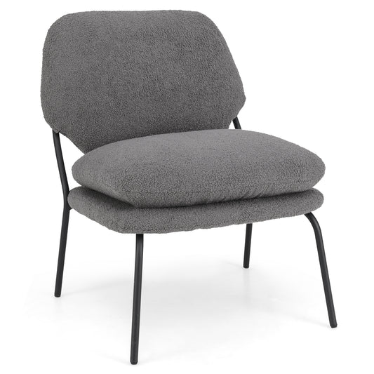 Armless Accent Chair Teddy Fleece Fabric Upholstered Leisure Chair-Grey