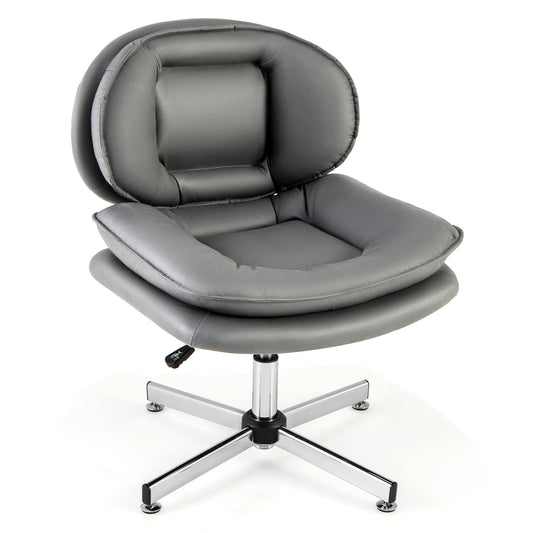 Armless Office Chair with Double Padded Back and Criss Cross Metal Base-Grey