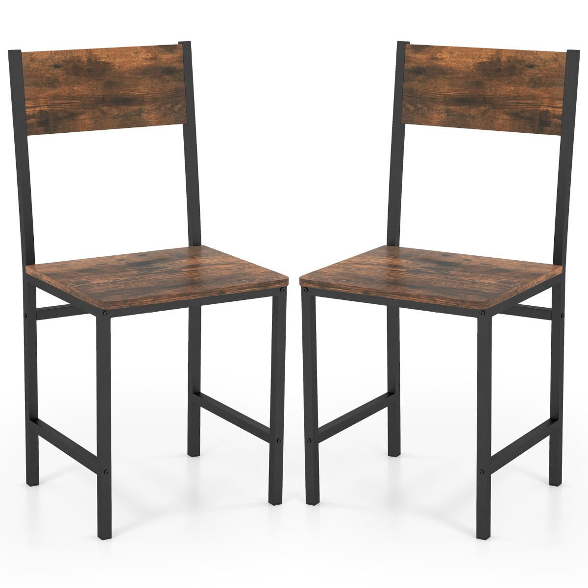 Armless Dinner Chairs Set of 2 with Metal Legs and Slanted Back-Rustic Brown