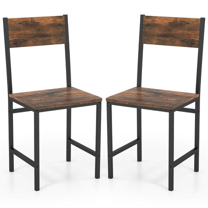 Armless Dinner Chairs Set of 2 with Metal Legs and Slanted Back-Rustic Brown