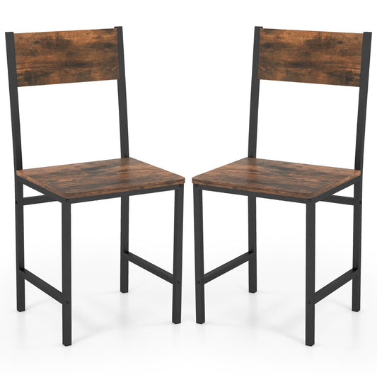 Armless Dinner Chairs Set of 2 with Metal Legs and Slanted Back-Rustic Brown