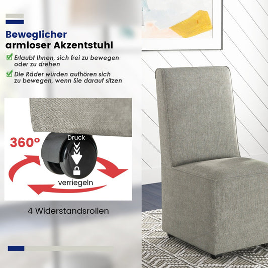 Modern Upholstered Armless Accent Chair with Resistance Casters-Grey