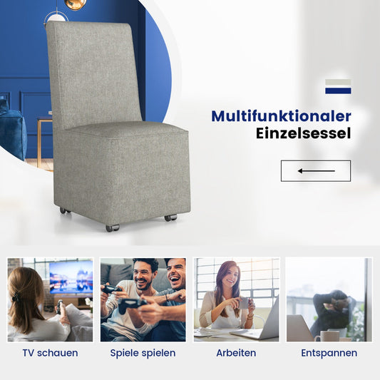 Modern Upholstered Armless Accent Chair with Resistance Casters-Grey