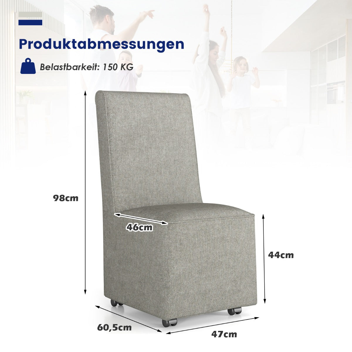 Modern Upholstered Armless Accent Chair with Resistance Casters-Grey