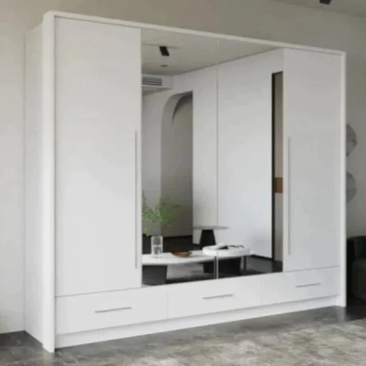 Lindsey 255cm Large Swing Door Wardrobe with Mirror and 3 Drawers - Graphite and White