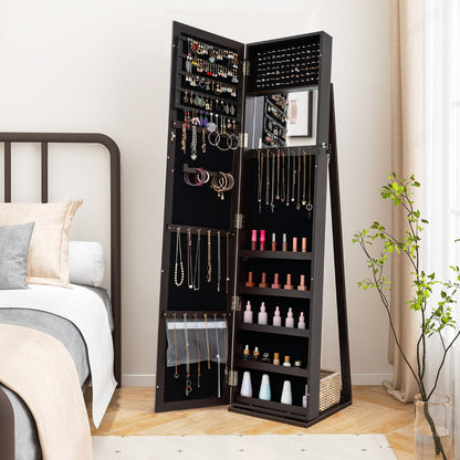 Standing Lockable Jewelry Storage Organizer with Full-Length Mirror-Coffee
