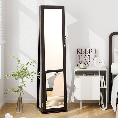 Standing Lockable Jewelry Storage Organizer with Full-Length Mirror-Coffee