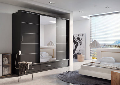 Deming 3 Door Sliding Wardrobe 250cm - White, Grey or Black