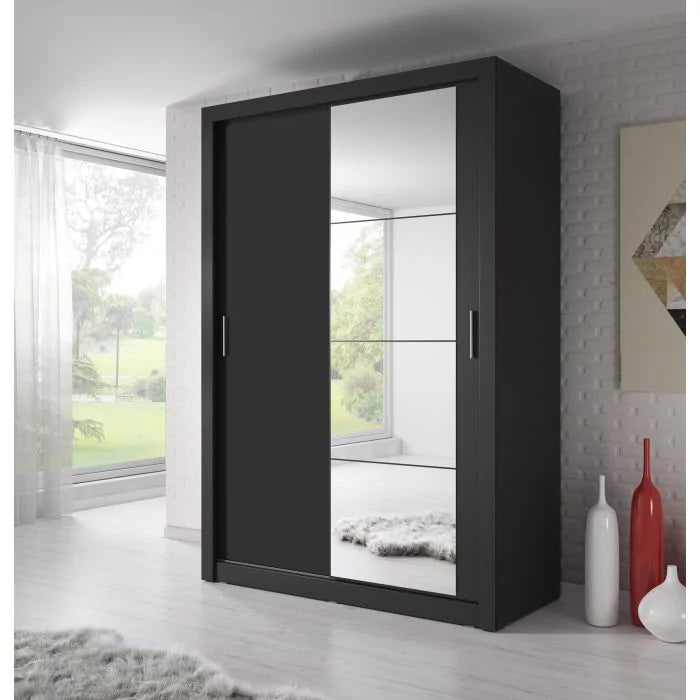 Zakhar 2 Door Sliding Wardrobe 120cm - Black, White, Grey or Oak