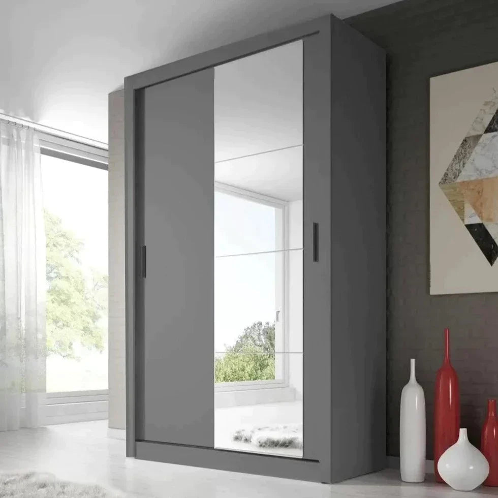 Zakhar 2 Door Sliding Wardrobe 150cm - Black, White, Grey or Oak