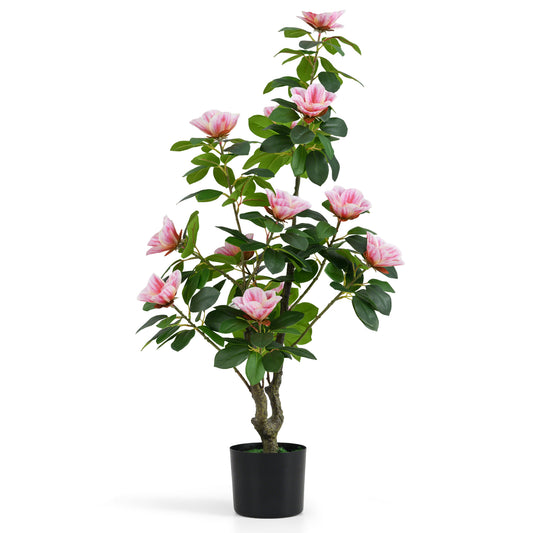 Artificial Magnolia Tree Faux Flower Plant in Nursery Pot-Pink