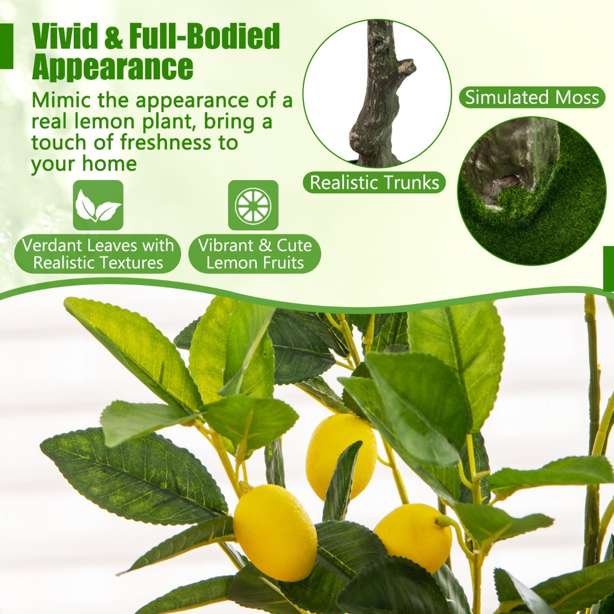 80/120/160cm Tall Fake Lemon Plant with Lemon Fruits and Cement Pot-0.8M