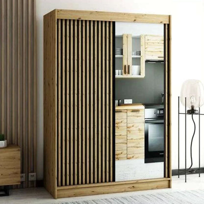 Gloucester II 150cm Sliding Door Wardrobe with Mirror - Black, Artisan Oak, White