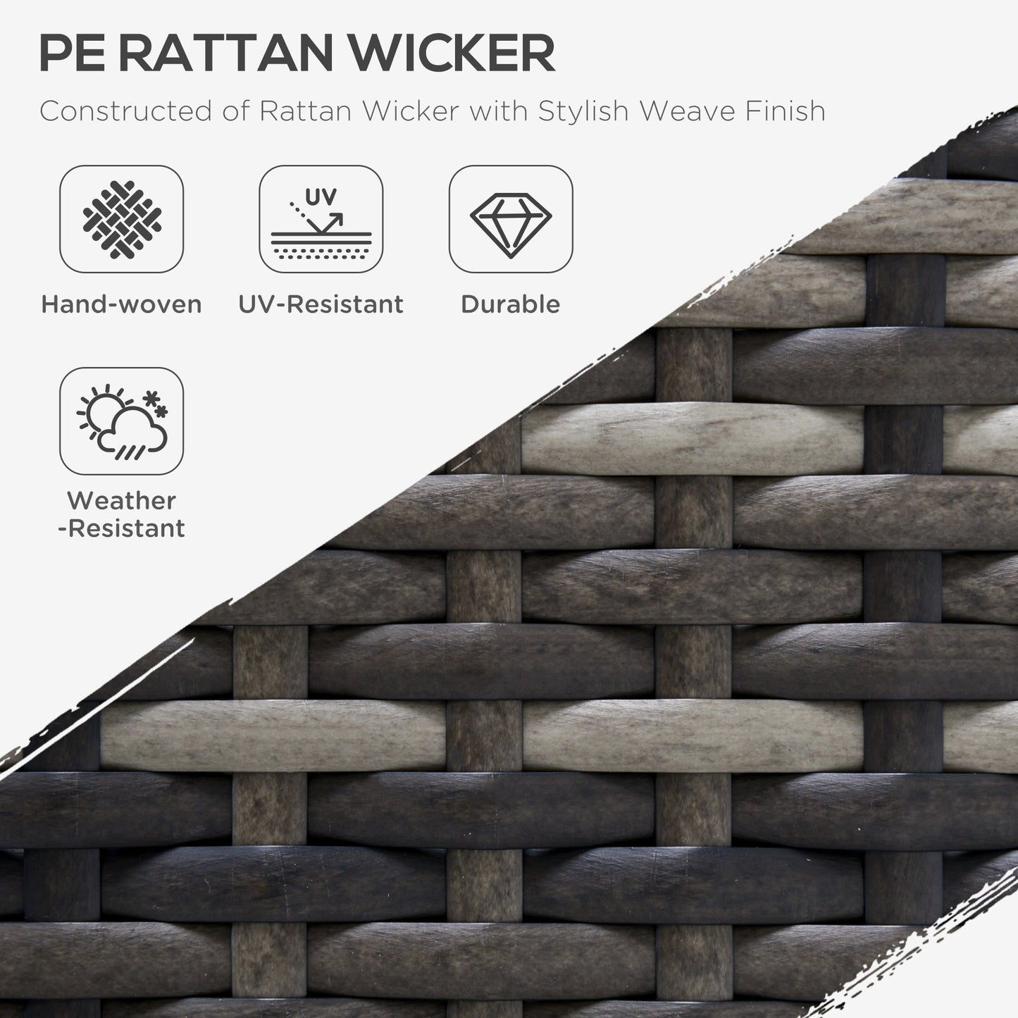 Outsunny Armless Rattan Garden Chair, Outdoor Rattan Chair with Cushions, PE Wicker Garden Furniture with Steel Frame, Adjustable Footpads for Garden, Terrace, Deep Grey