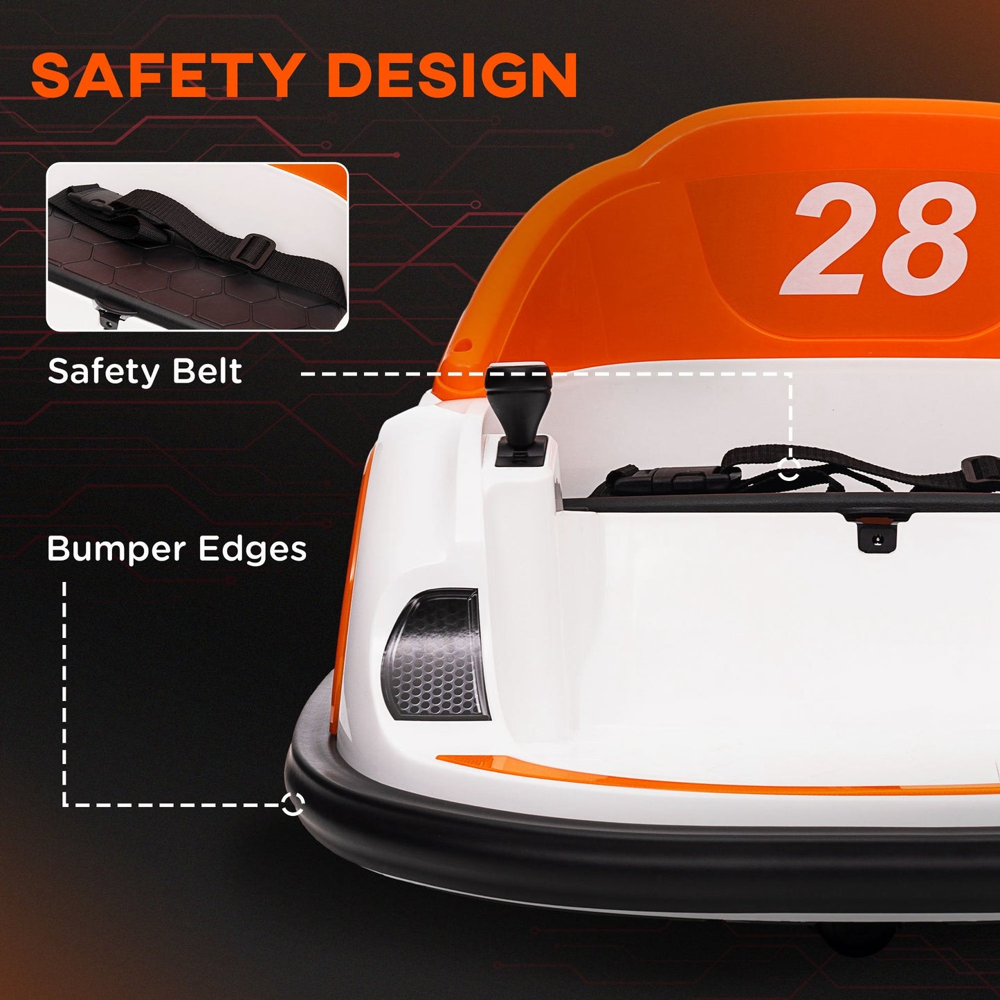 AIYAPLAY 360¡ Rotation Kids Bumper Car, 12V Waltzer Car with Remote Control, Dual Joysticks, Music Lights - Orange
