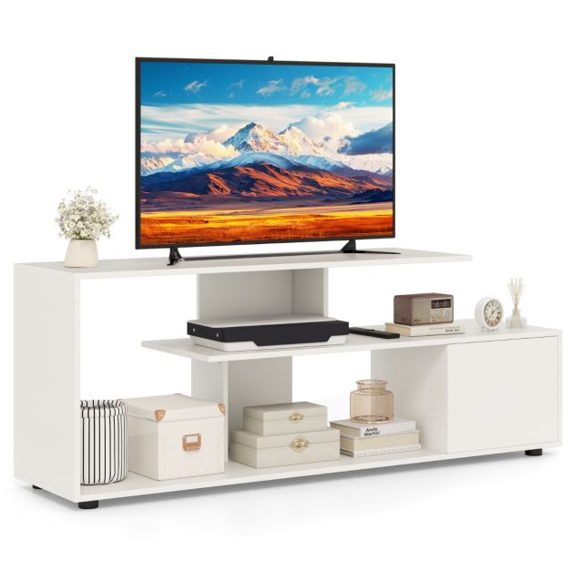 TV stand for TVs up to 55 inches with shelves &amp; cabinet TV cabinet lowboard white