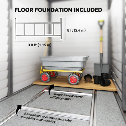 Outsunny 5 x 9ft Galvanised Metal Garden Shed with Foundation Kit, Outdoor Lean-to Shed, Tool Storage House with Lockable Doors, Gloves and 2 Air Vents for Patio, Garden, Grey