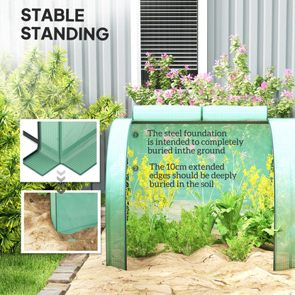 Outsunny PE Tunnel Greenhouse Green Grow House Steel Frame for Garden Backyard with Zipper Doors 395 x 100 x 80cm, Green