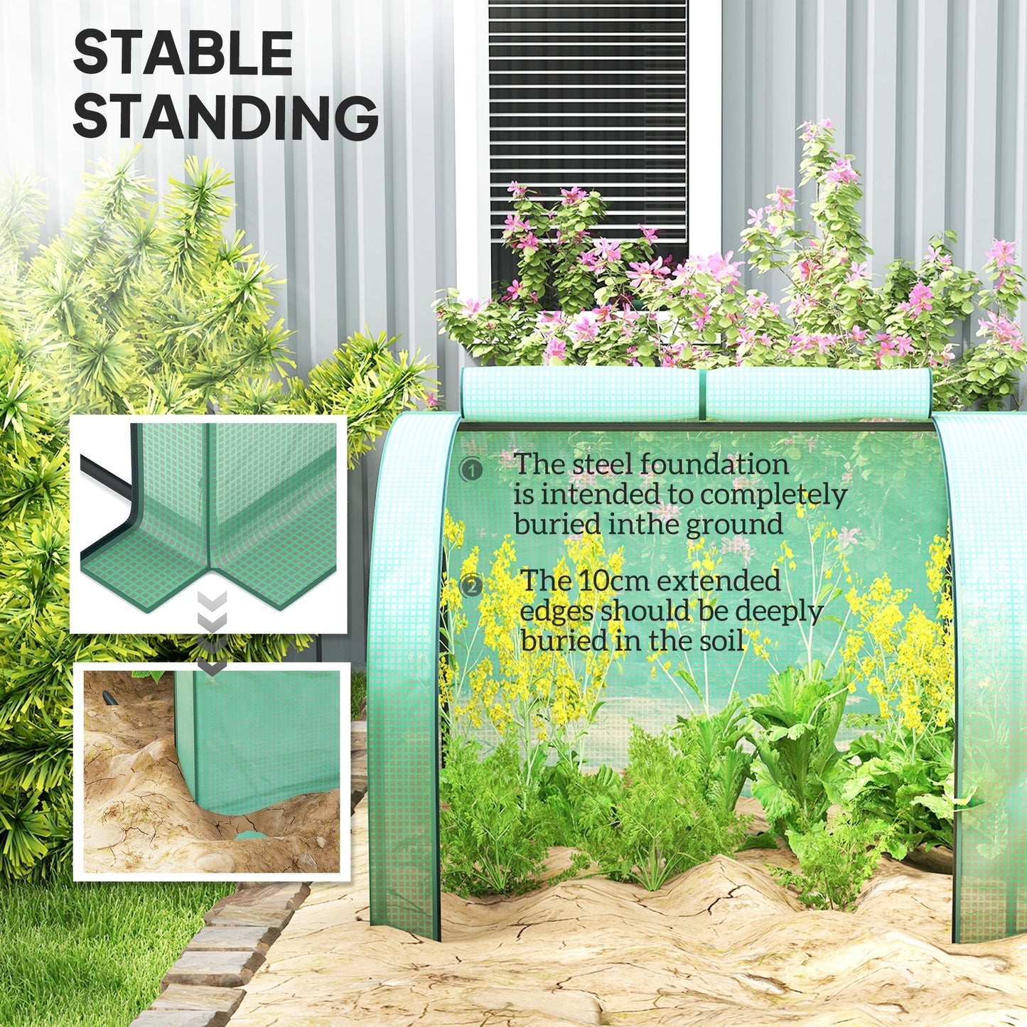 Outsunny PE Tunnel Greenhouse Green Grow House Steel Frame for Garden Backyard with Zipper Doors 395 x 100 x 80cm, Green