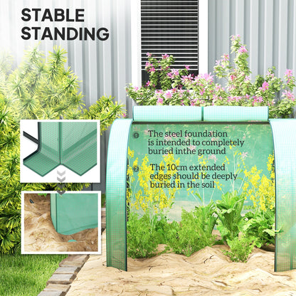 Outsunny PE Tunnel Greenhouse Green Grow House Steel Frame for Garden Backyard with Zipper Doors 395 x 100 x 80cm, Green