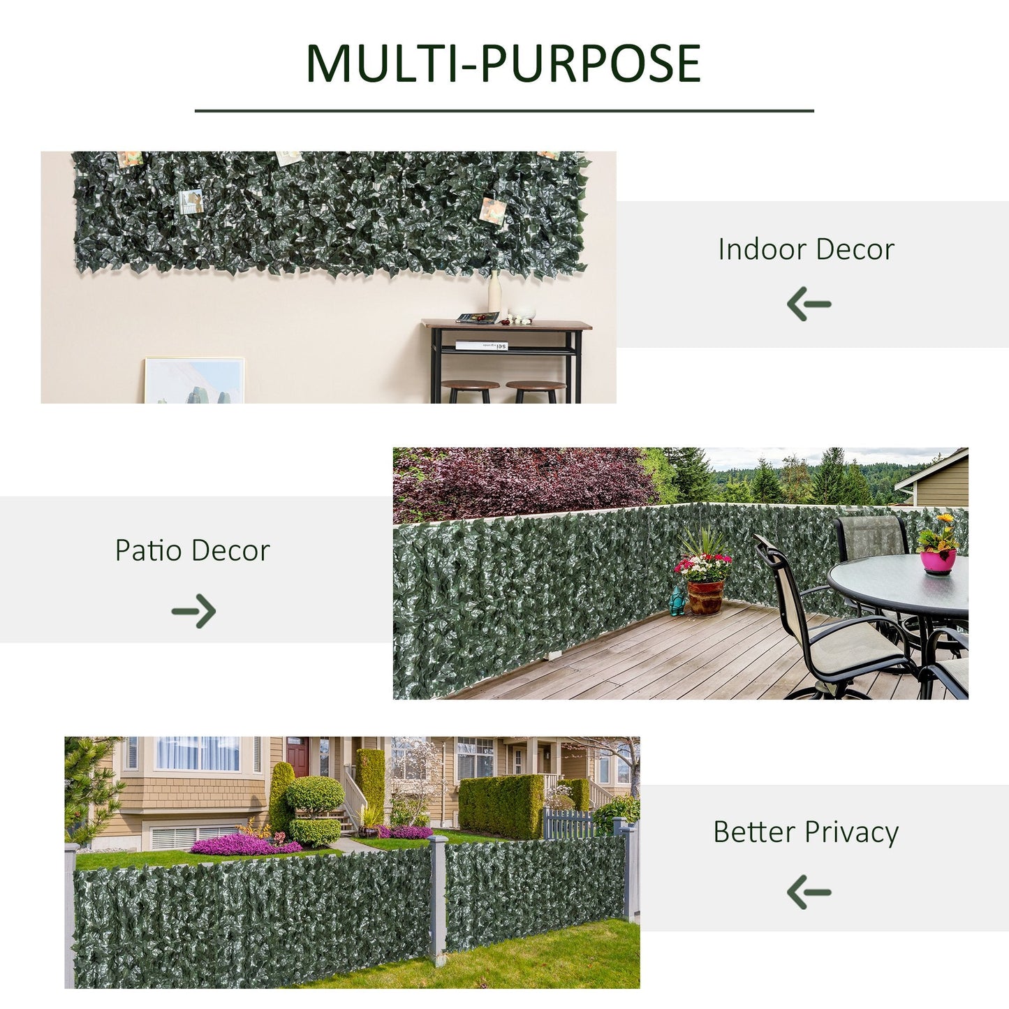 Outsunny 1-Piece Artificial Leaf Hedge Screen Privacy Fence Panel for Garden Outdoor Indoor Decor, Dark Green, 2.4M x 1M