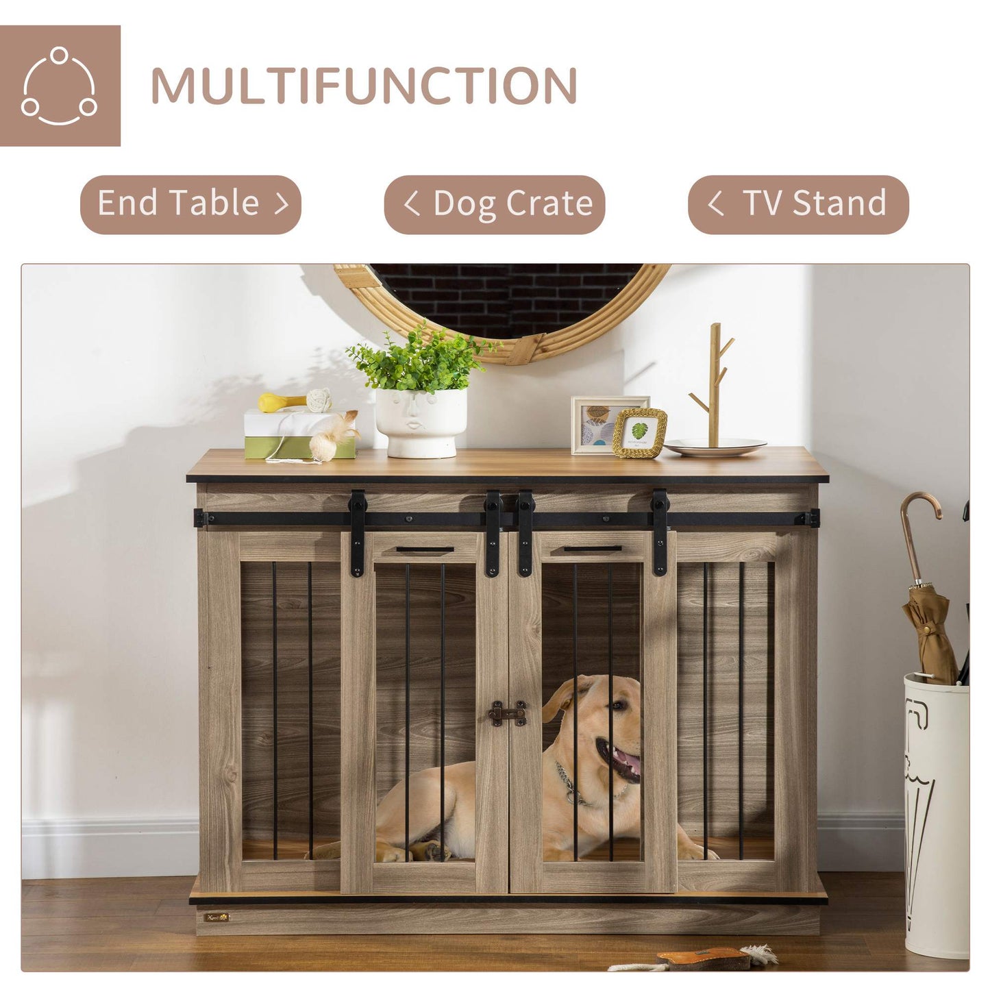 PawHut Dog Crate Furniture for Large Dogs, Double Dog Cage for Small Dogs