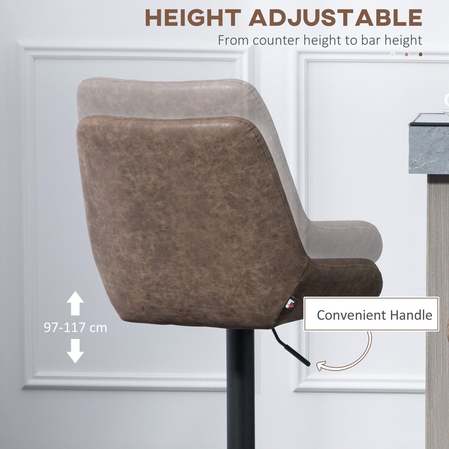 HOMCOM Adjustable Faux Leather Retro Bar Stools For Home Use, Brown