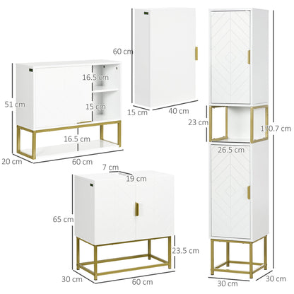 kleankin 4 Piece Bathroom Furniture Set, Freestanding Tall Bathroom Cabinet, Under Sink Storage Cabinet, 2 Wall Mounted Cabinets, White