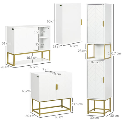 kleankin 4 Piece Bathroom Furniture Set, Freestanding Tall Bathroom Cabinet, Under Sink Storage Cabinet, 2 Wall Mounted Cabinets, White