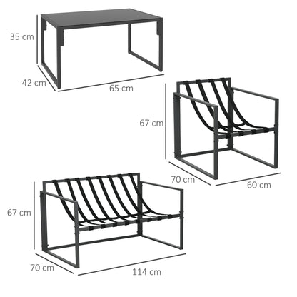 Outsunny 4 Piece Garden Sofa Set 2 Single Armchair, Loveseat and Coffee Table Set Steel Frame Patio Furniture with Thick Cushions, Grey