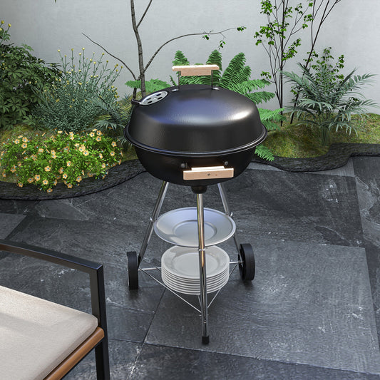 Outsunny przenośny okrągły grill węglowy BBQ z pokrywką, kontrola ciepła na zewnątrz, patio, grill ogrodowy
