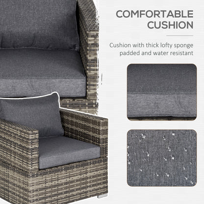 Outsunny Jednoosobowa sofa rattanowa z wyściełanymi poduszkami, fotel ogrodowy z plecionej wikliny PE, odporny na warunki atmosferyczne, z podłokietnikami, ciemnoszary