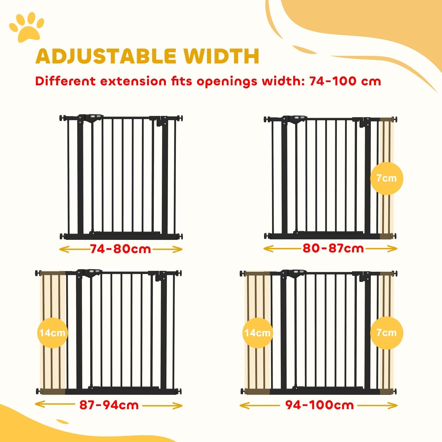 PawHut Adjustable Safety Gate w/ Two Extensions, Four Adjustable Screws, Black