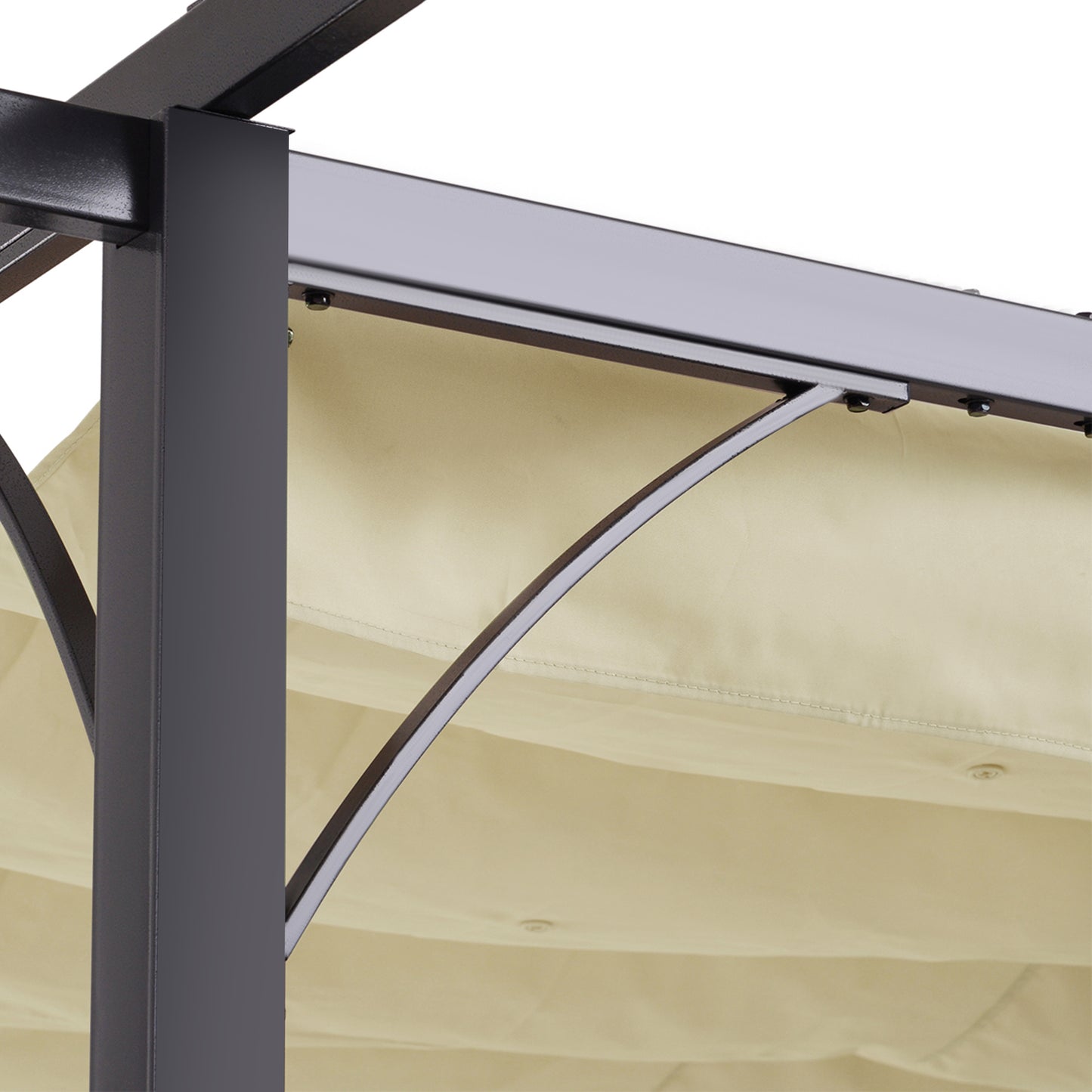 Outsunny 3 x 3(m) Metalowa pergola z chowanym dachem, metalowa altana ogrodowa, zadaszenie pergoli. Zewnętrzny daszek przeciwsłoneczny na imprezę BBQ, beżowy