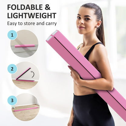 SPORTNOW 7.7ft Folding Gymnastics Beam, Floor Balance Beam for Kids with Anti-Slip Base, Gymnastics Equipment for Home, Pink