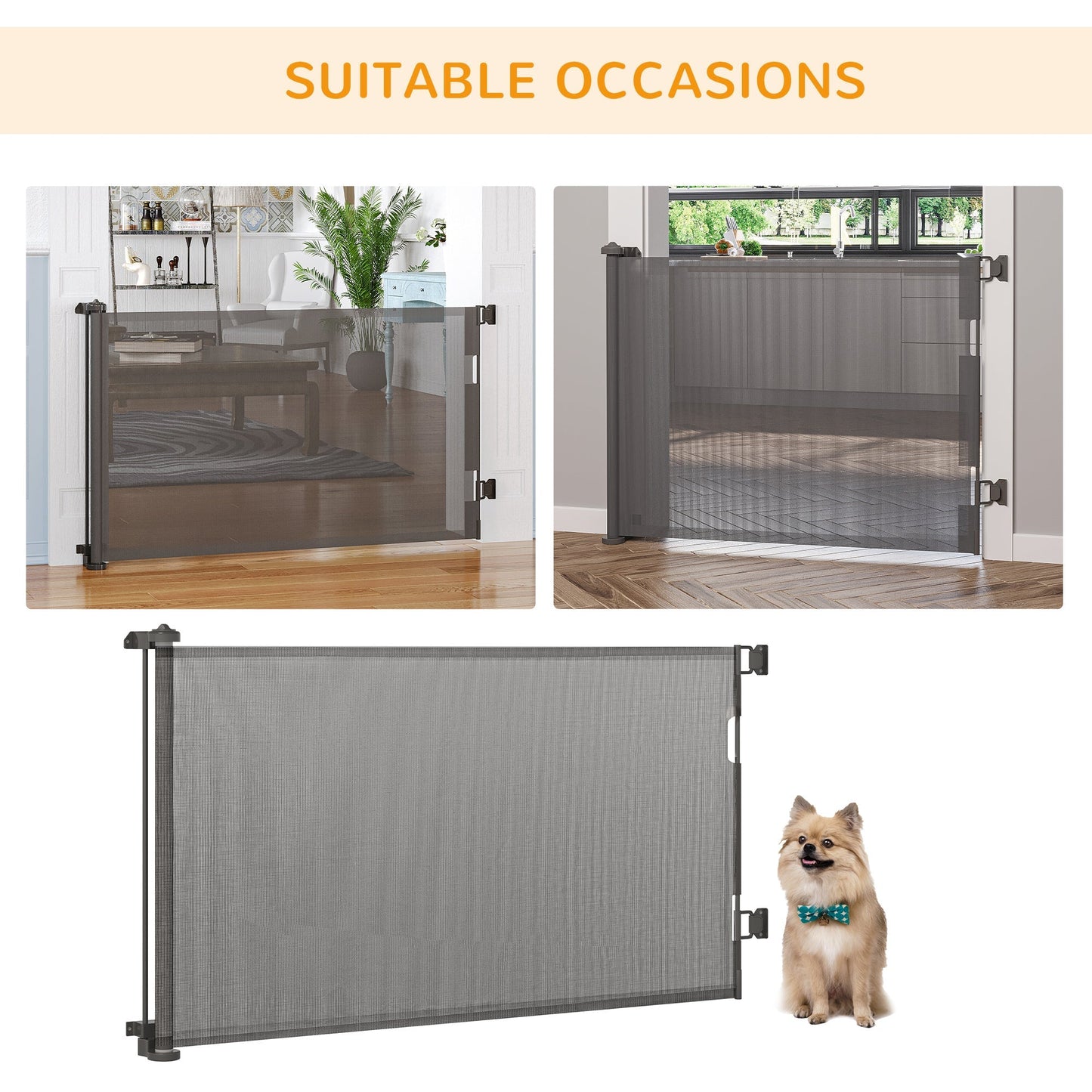 PawHut Foldable Pet Gate, for Stairs, Doorways, Corridors - Grey